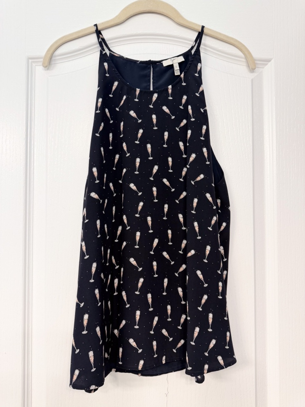 Joie 100% Silk Champagne Print Blouse | Navy | Halter Neck | Size L